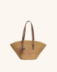 Mini woven tote bag with leather straps — small raffia vacation handbag