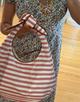 Poolside Bags - Red and white striped canvas tote bag with leather trim - The Josie Knot Bag