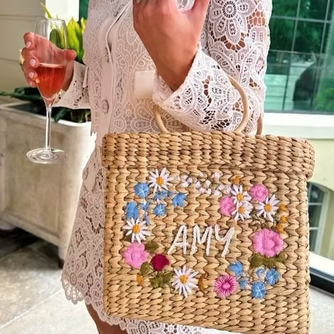 POOLSIDE × Over The Moon Lori Tote | Custom Hand-Embroidered Straw