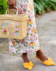 Hand-embroidered Over The Moon floral logo on Lori Tote