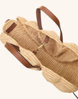 Interior View of Woven raffia handbag in unique scallop shell silhouette