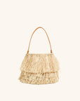 Leather trim raffia bucket bag — lightweight summer statement purse