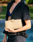 Rattan clutch with gold seashell clasp and chain strap – The Classica Clutch