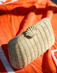 Rattan clutch with gold seashell clasp and chain strap – The Classica Clutch