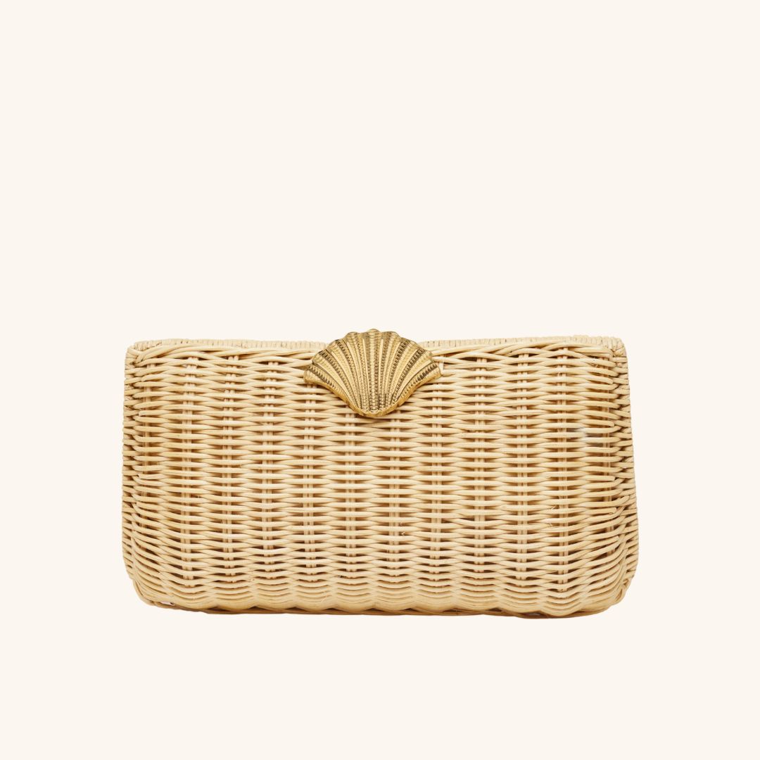 The Classica Clutch | Rattan Clutch with Gold Seashell Clasp