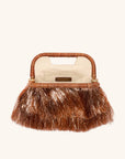 Interior of tinsel fringe beach bag with raffia handle – The Flamands Fringe Tote (Disco)