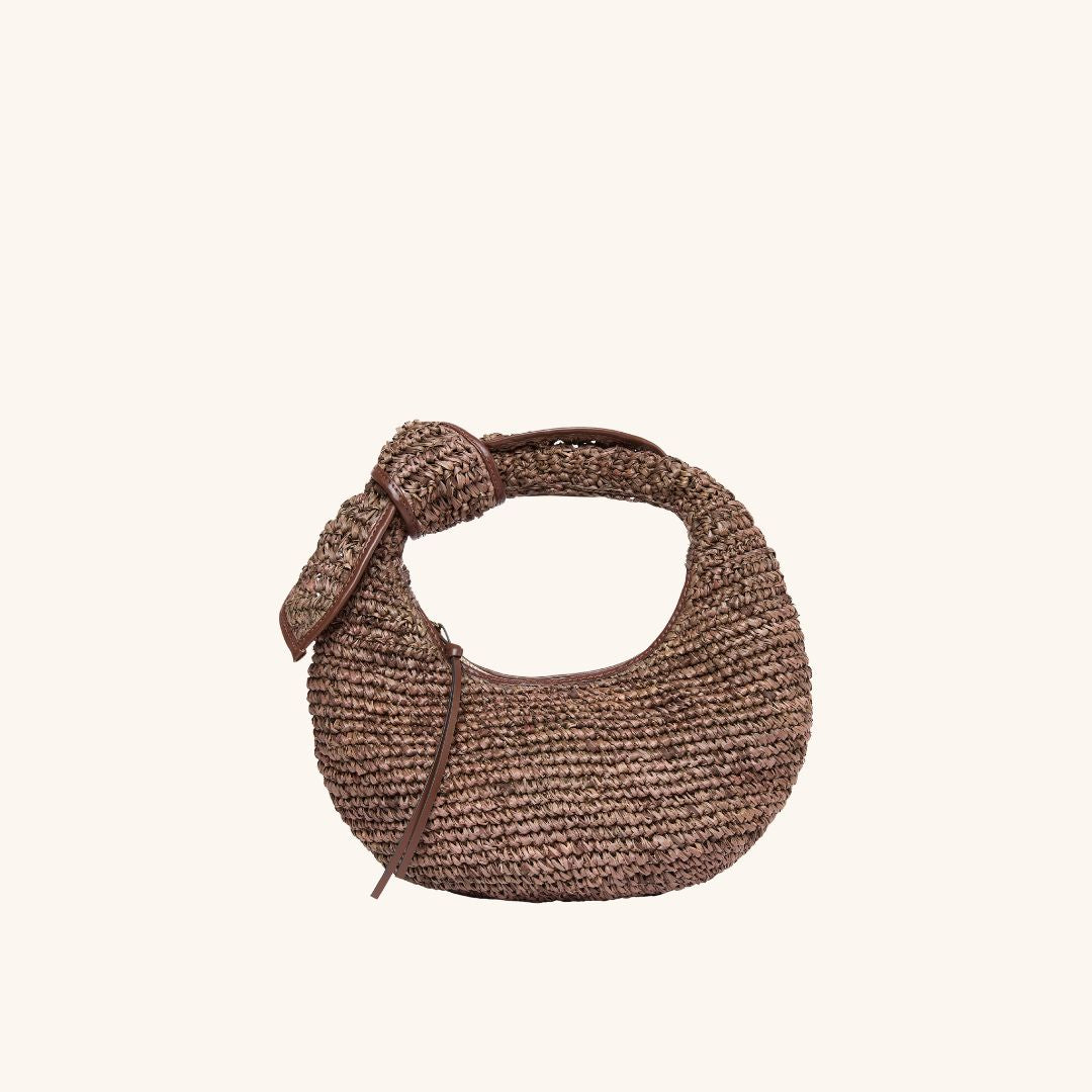 The Josie Knot Bag | Raffia Knot Handle Bag with Leather Trim