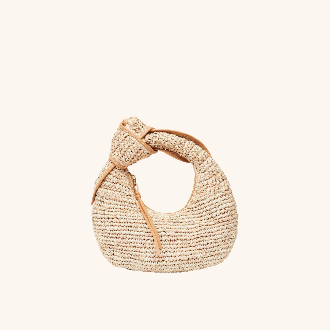 The Josie Knot Bag | Raffia Knot Handle Bag with Leather Trim
