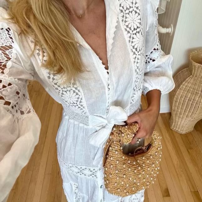 The Josie Knot Bag | Raffia Hobo Bag with Faux Pearl Embroidery