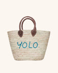 Medium straw beach tote bag with top handles – The Medium Beach Tote - Embroidered with YOLO