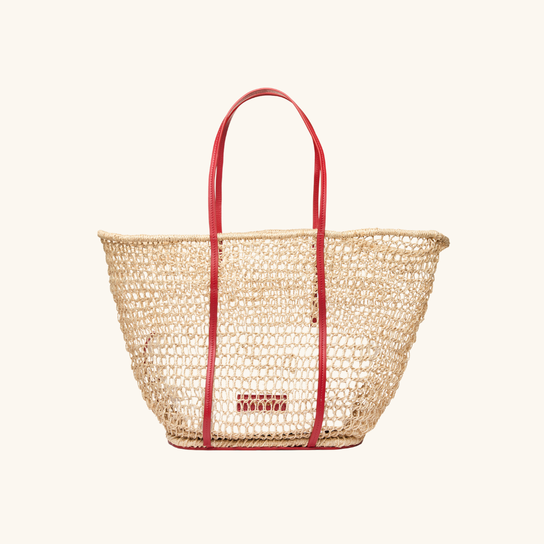 Large open weave beach tote bag with double shoulder straps