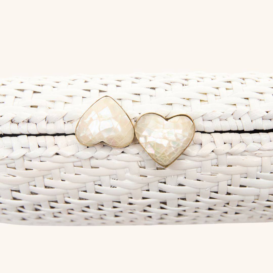 The Nantucket Clutch - White Rattan Clutch - Heart Clasp Detail