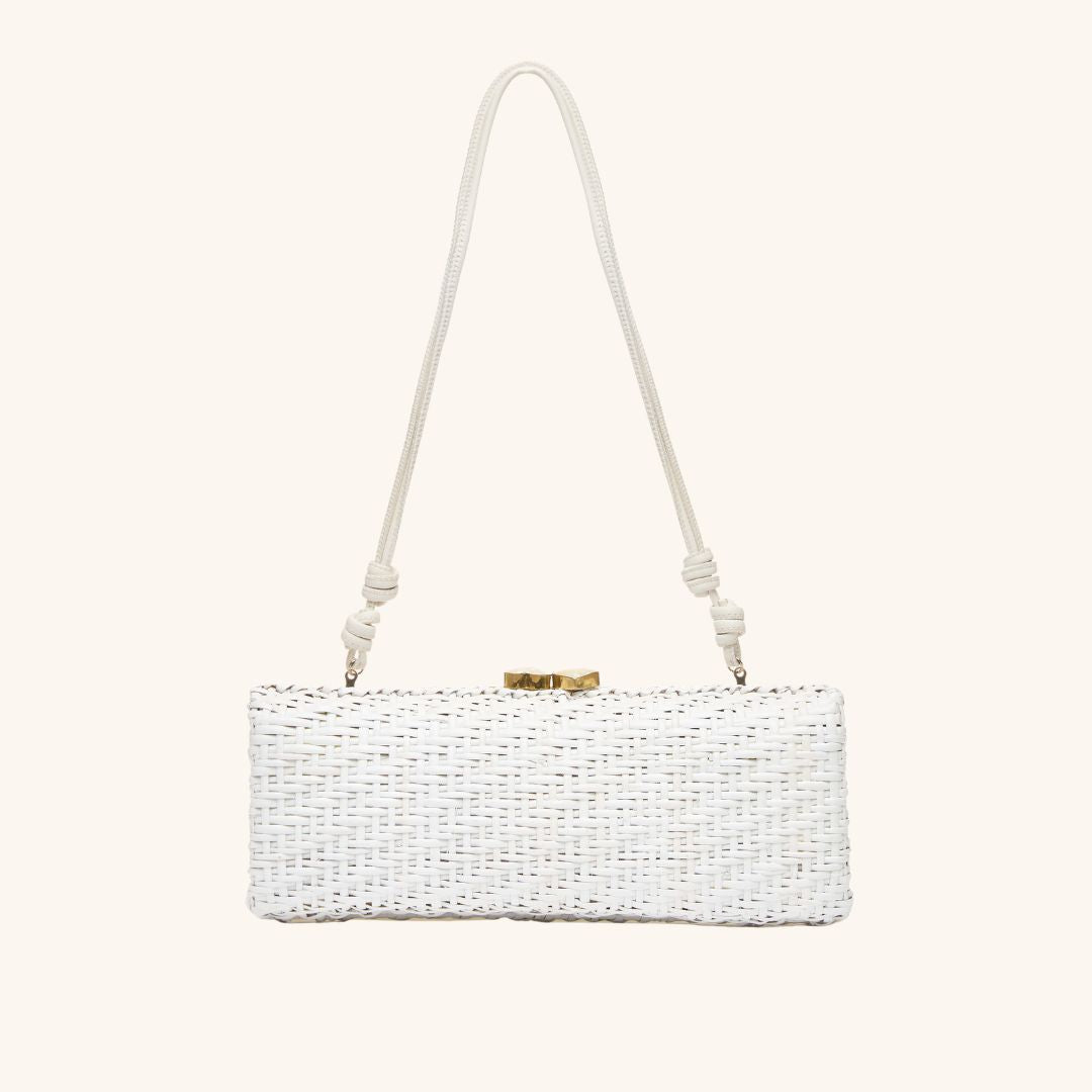 The Nantucket Clutch - White Rattan Clutch With Leather Strap