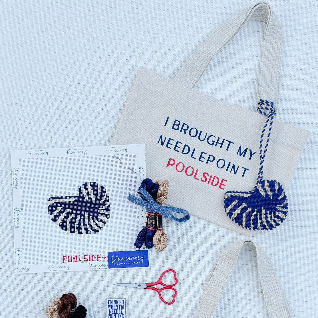 Summer needlepoint kit inspired by iconic POOLSIDE bags