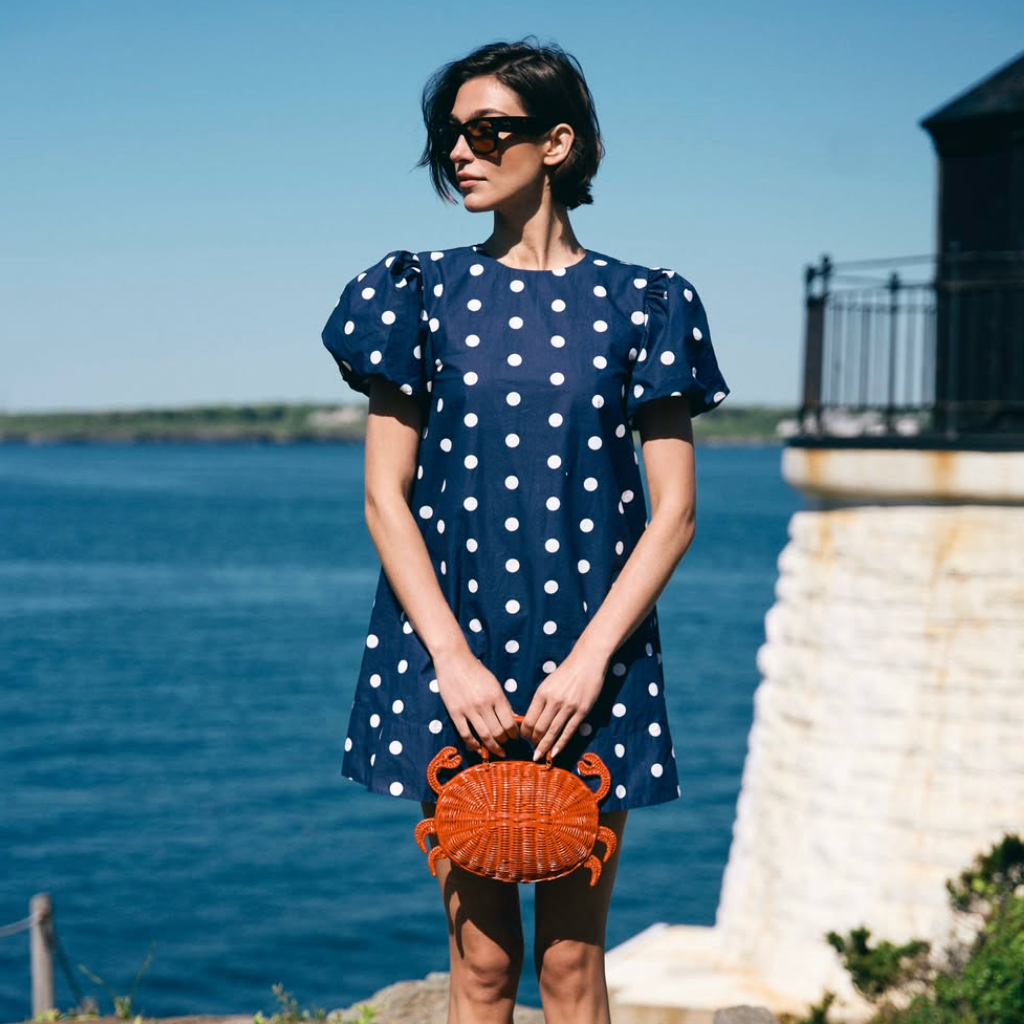 Red rattan crab handbag styled with Byrdie Golf Social