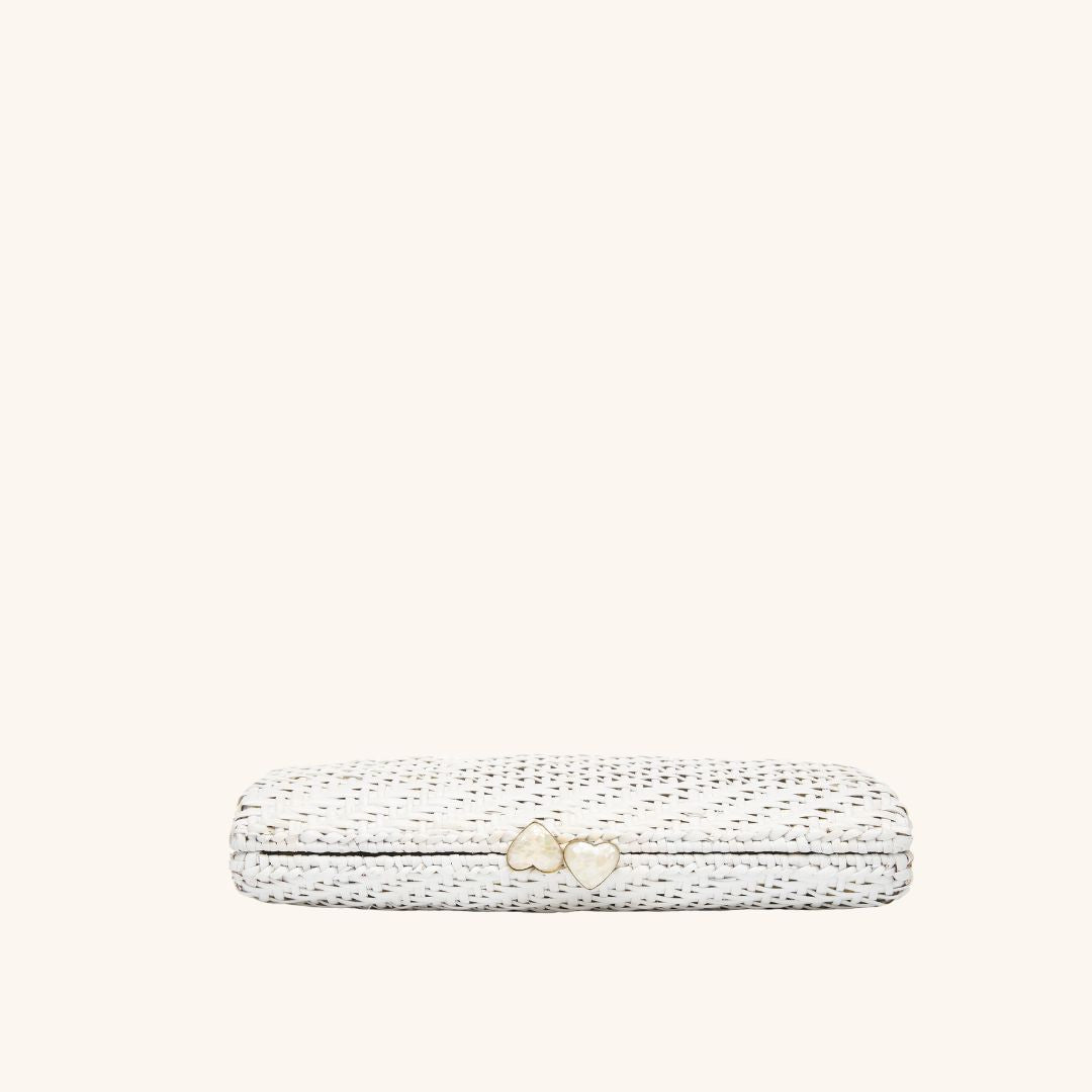 The Nantucket Clutch - White Rattan Clutch - Closed With Heart Clasp