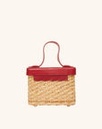 The back view of The Box Bag Vanity Case with red leather top