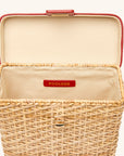 The inside view of The Box Bag Vanity Case with red leather top