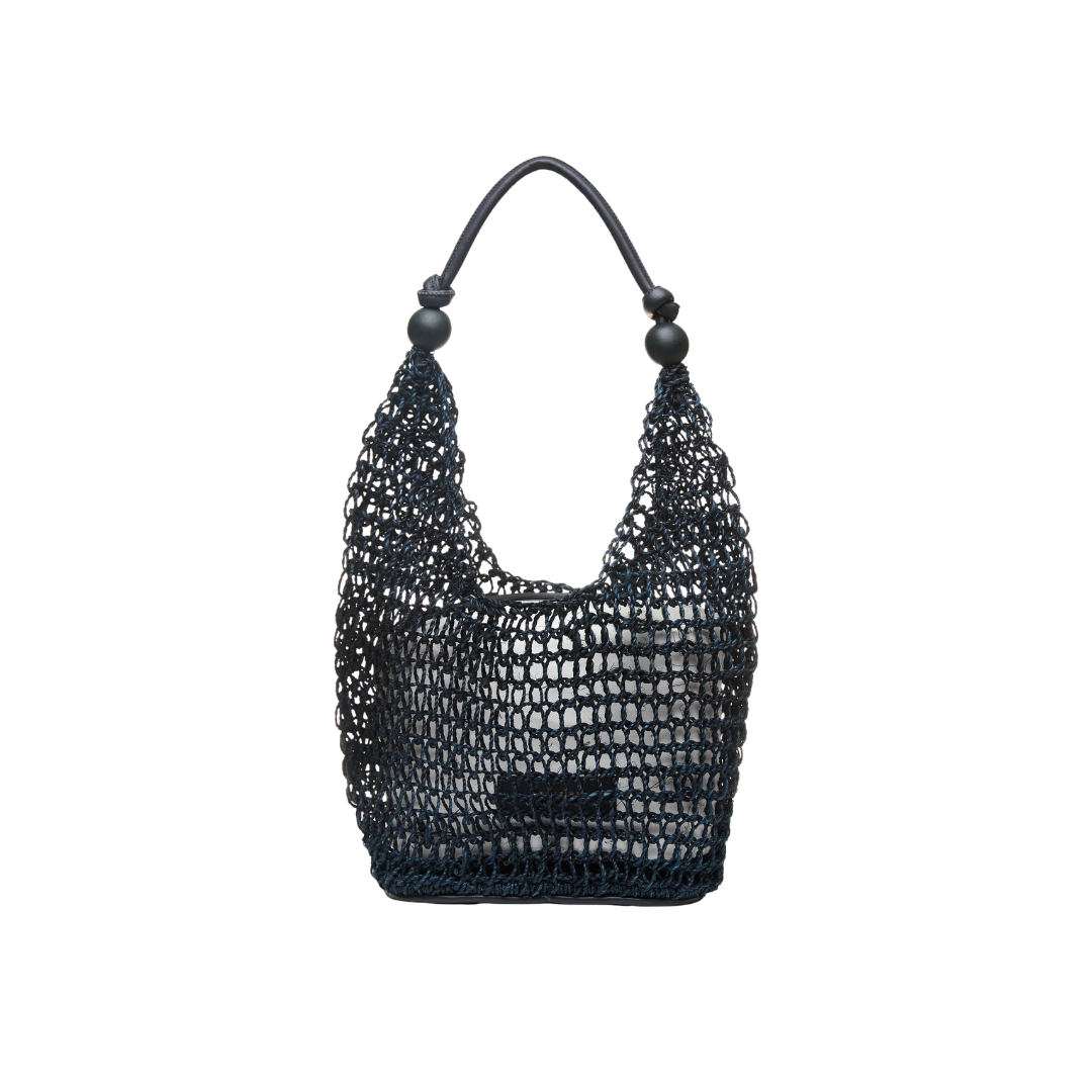 Open weave straw hobo bag