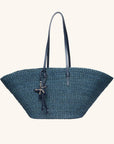 East West Straw Beach Tote Bag - Navy Beach Tote With Bag Charm