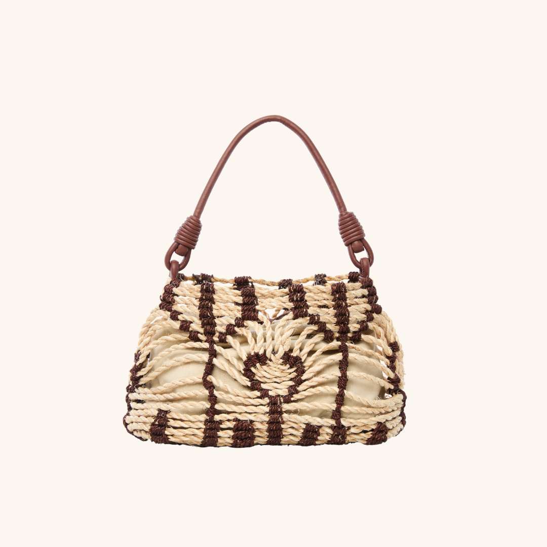 Artisan jute tote bag in mini silhouette with woven rope design - The Rope Tote