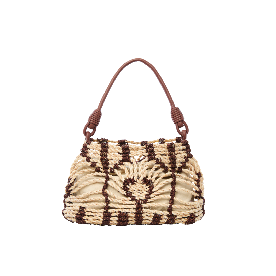 Artisan jute tote bag in mini silhouette with woven rope design