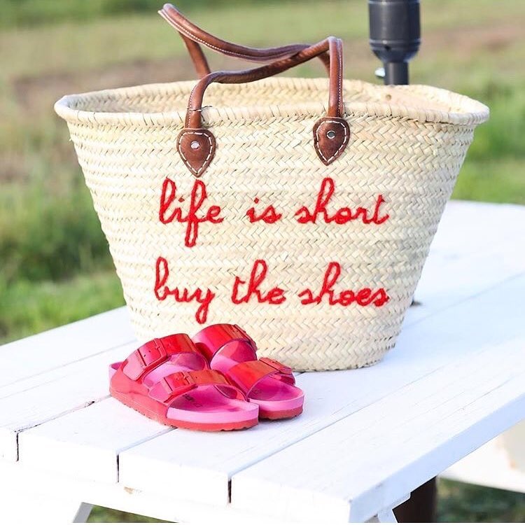 Personalized straw beach tote with long handles - Poolside Bags