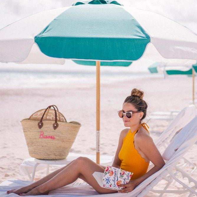 Large straw beach tote with short handles