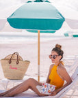 Large straw beach tote with short handles