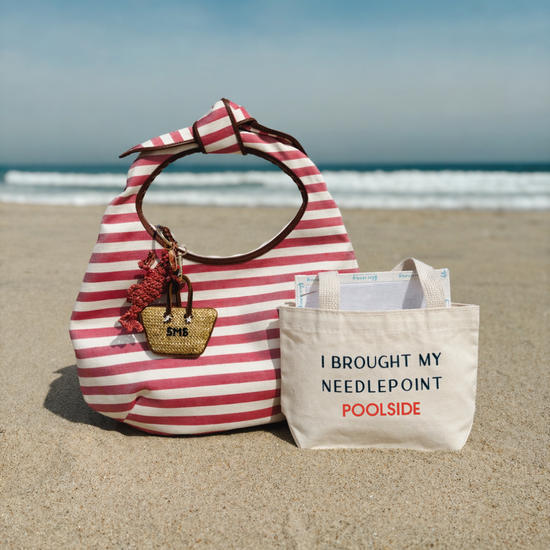 Summer needlepoint canvas kit inspired by iconic POOLSIDE handbags