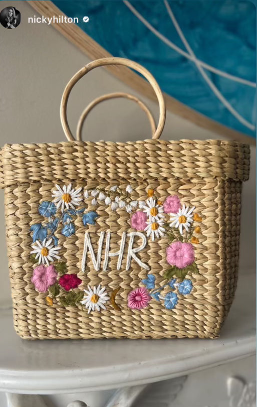 Customizable POOLSIDE × Over The Moon straw tote made for Nicky Hilton 