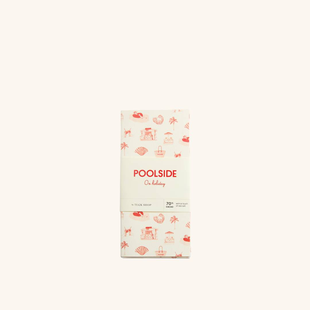 Custom Poolside toile packaging on chocolate bar