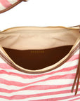 Interior pocket detail view - The Josie Knot Bag - Red striped tote bag with structured shape and leather trim