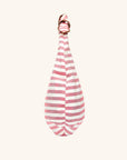 Side view - The Josie Knot Bag - Red striped tote bag with structured shape and leather trim