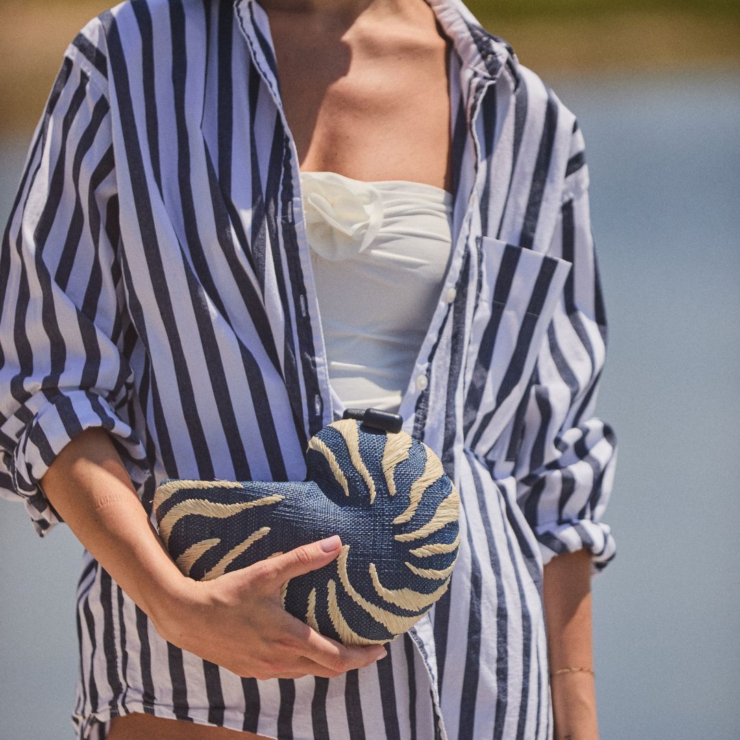 Close-up of The Anna Clutch - nautilus shell clutch