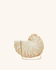 Embroidered straw shell clutch with nautilus shell motif and chain strap – The Anna Clutch