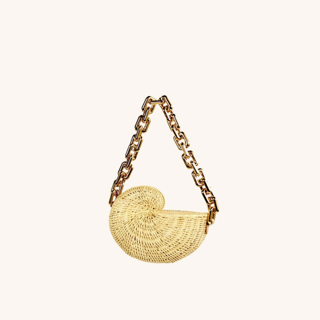 Rattan nautilus shell bag with gold acrylic chunky chain strap – The Anna Conch