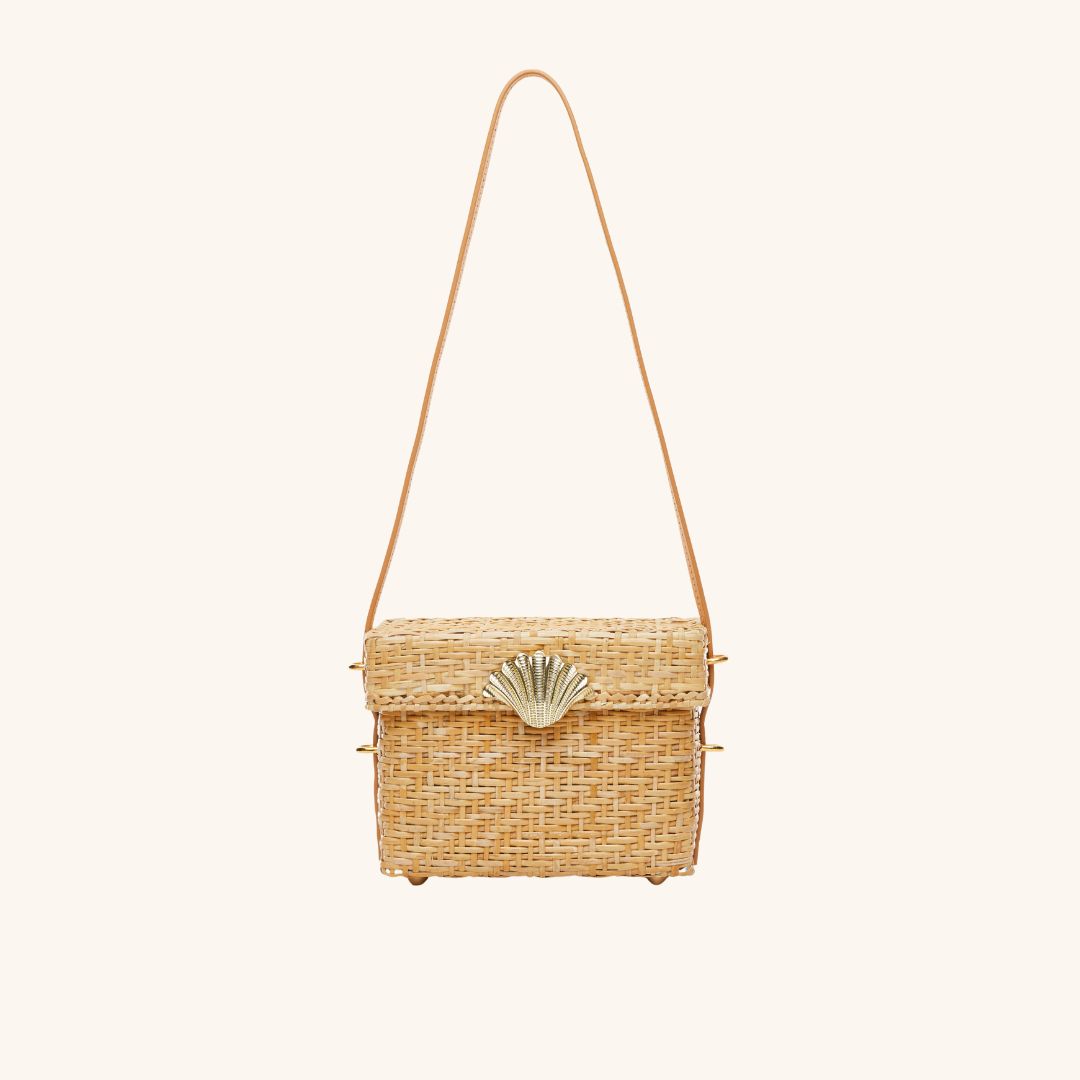 Vintage-inspired straw box bag with leather shoulder strap – The Box Bag
