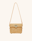 Vintage-inspired straw box bag with leather shoulder strap – The Box Bag