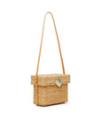 Vintage-inspired straw box bag with leather shoulder strap – The Box Bag side view