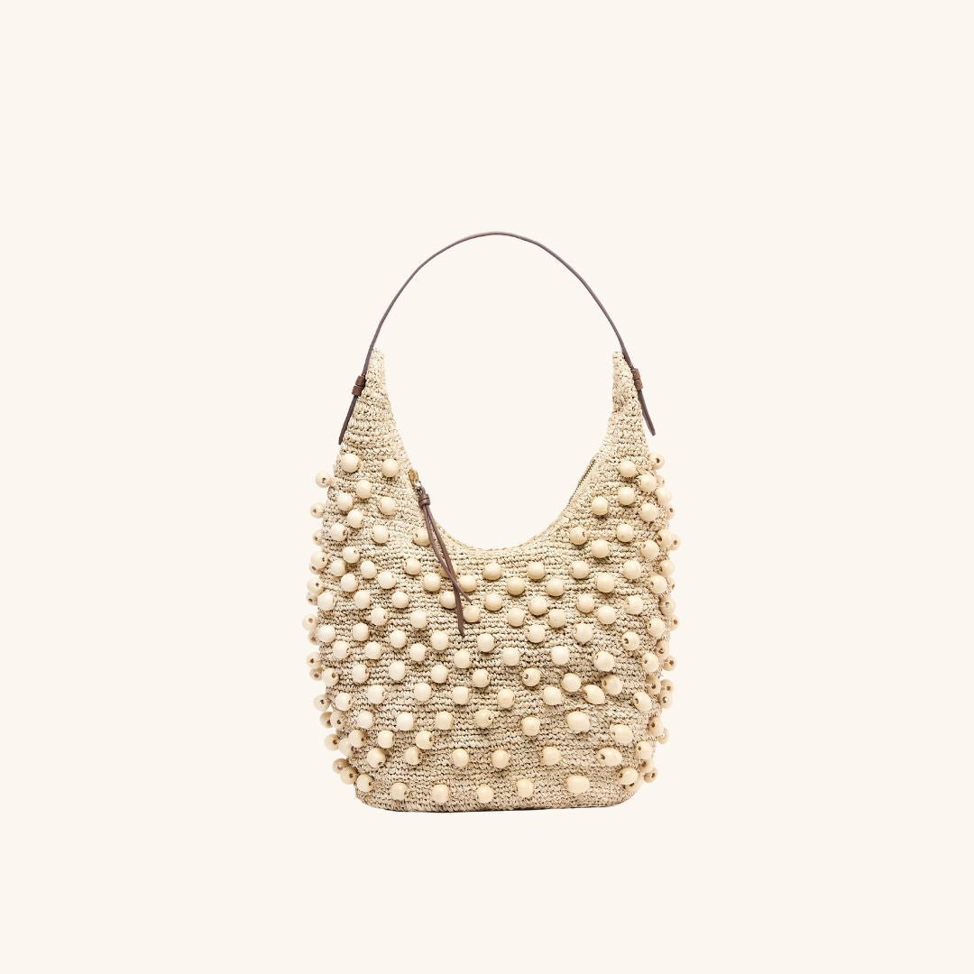 Raffia hobo bag with wood bead embroidery – The Brighton Tote