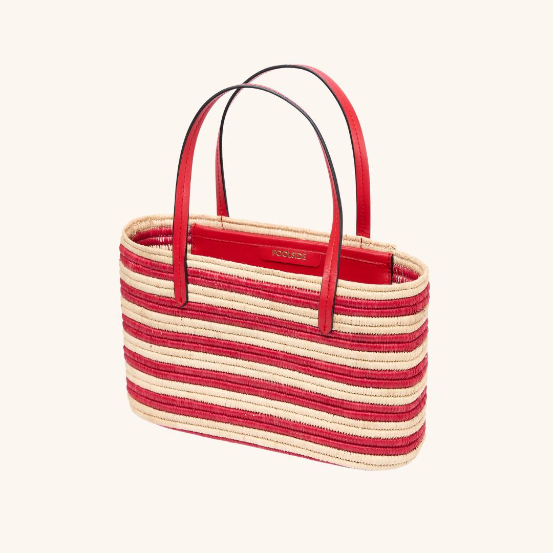 Napa leather top handle detail on The Capri Tote