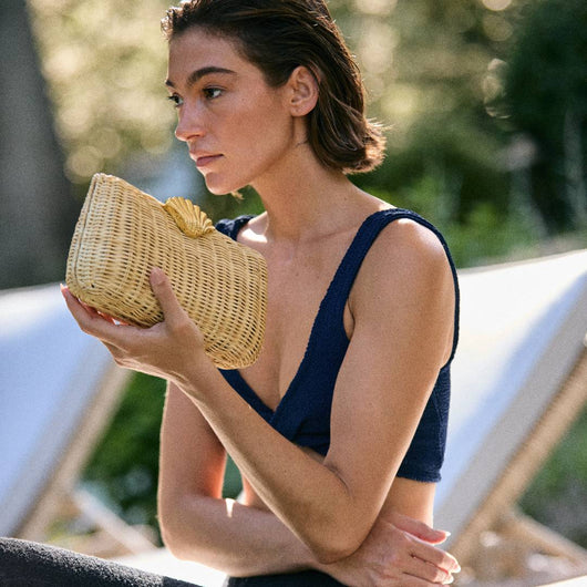 The Classica Clutch | Rattan Clutch with Gold Seashell Clasp
