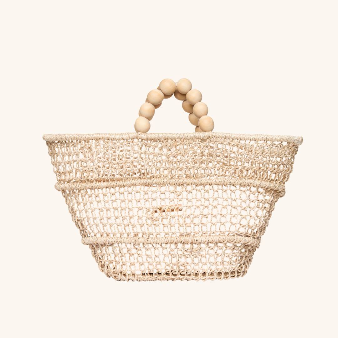 Handwoven open-weave straw tote with interior zip pouch – The Comporta Tote