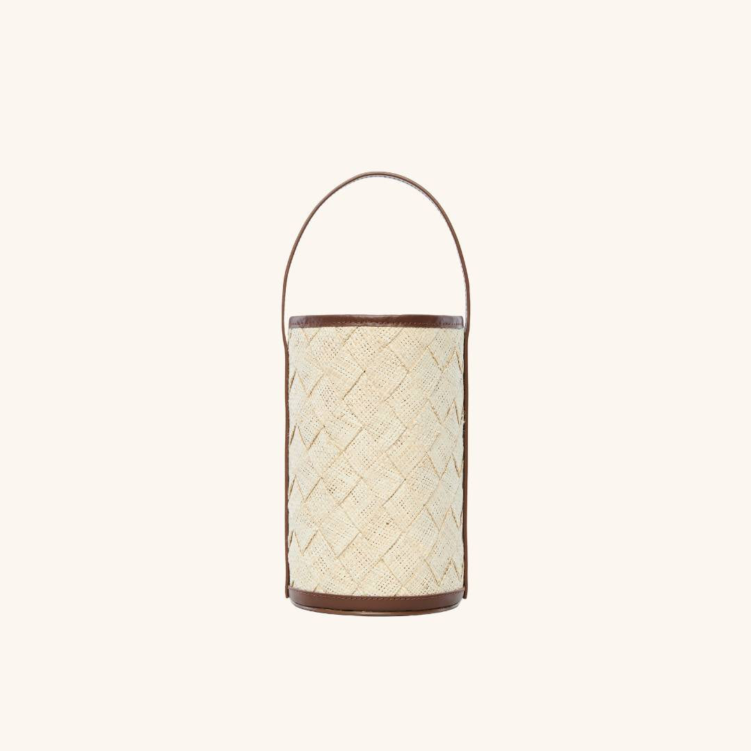 Woven straw cylinder bag with leather trim – The Cylinder