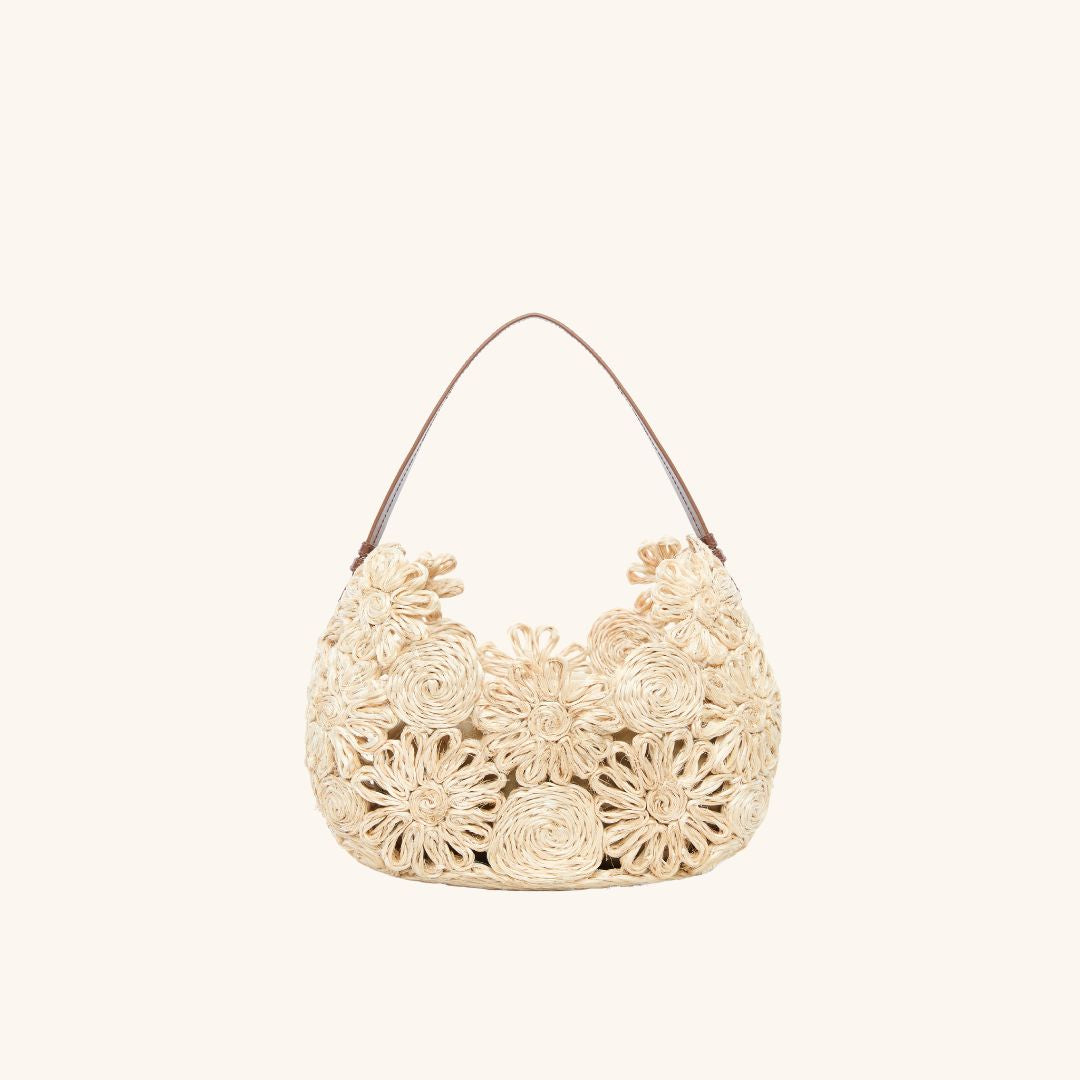 Jute floral hobo bag with leather top handle – The Daisy Chain