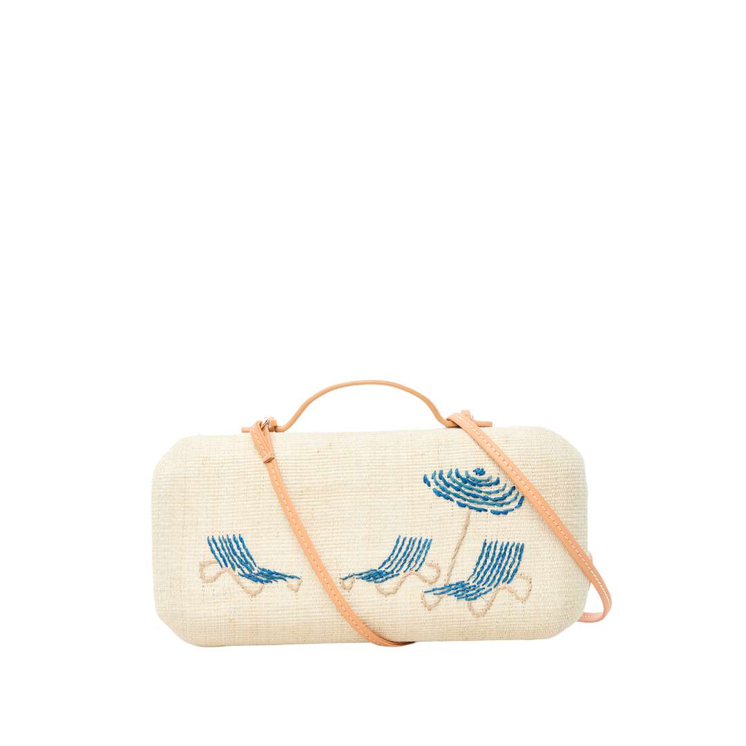 The Deck Chairs Clutch - Mediterranean with removable leather shoulder strap