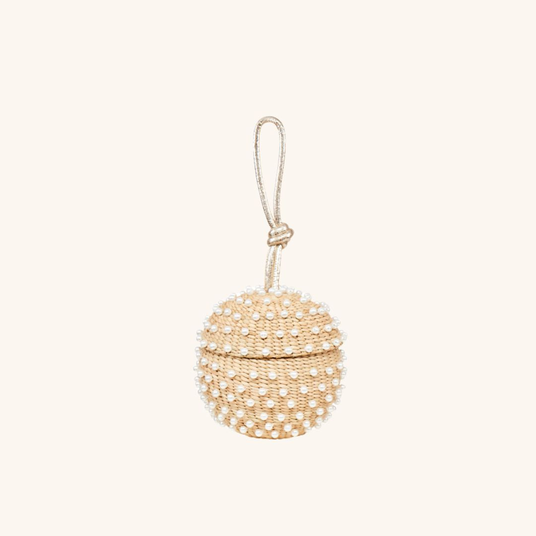 Pearl-embroidered straw wristlet – The Disco Ball