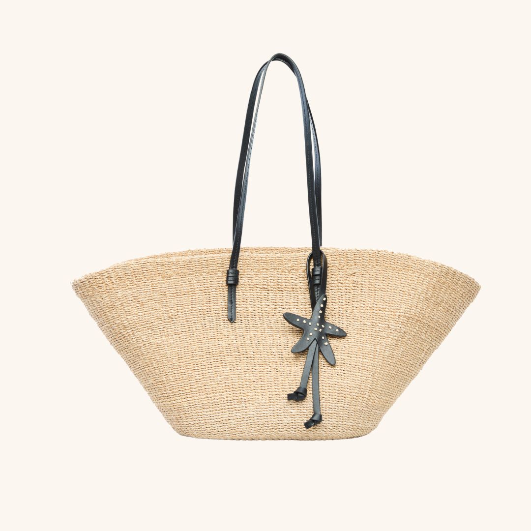 Woven straw east west tote with leather straps – The East West Charm Tote