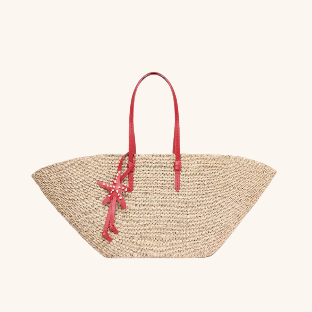 Woven straw east west tote with leather straps – The East West Charm Tote